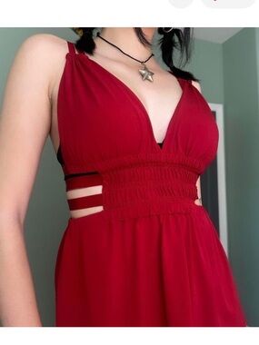 Express Red V-Neck Strappy Smocked Waist Camisole